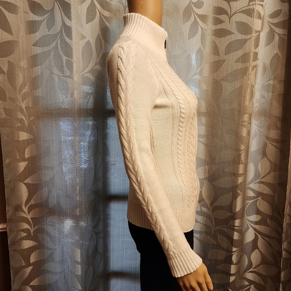 Chaps White Cable Knit Ribbed Zip-Up Sweater Size XS - Picture 4 of 13
